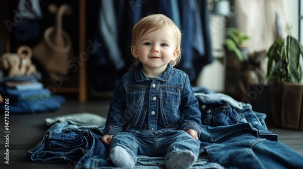 Fototapeta Soft-touch denim for babies offers a gentle and comfortable feel against delicate skin, ensuring a pleasant wearing experience.