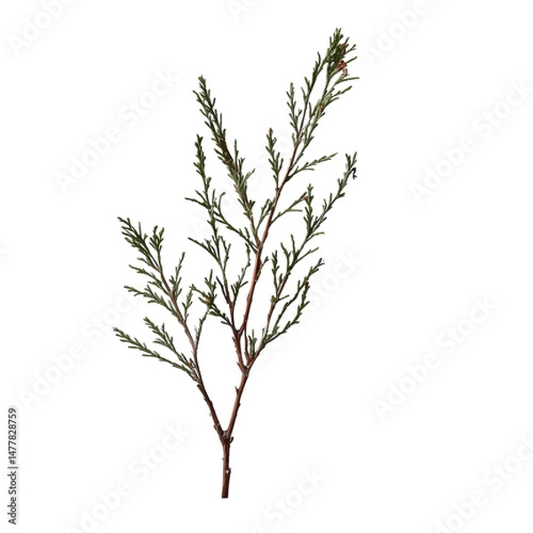 Fototapeta A detailed close-up shot of an evergreen branch showcasing its texture, shape, and natural beauty. Its intricate composition serves as a focal point, inviting exploration of the delicate details.