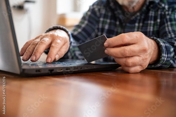 Obraz Senior man shopping or banking online