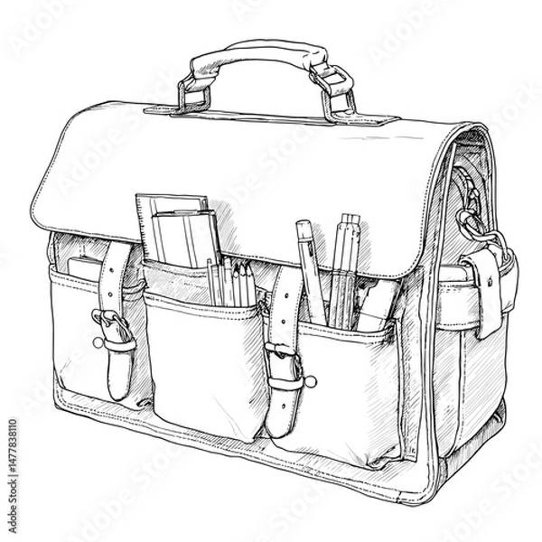 Fototapeta vector sketch bag with construction tool on white background .Generative AI