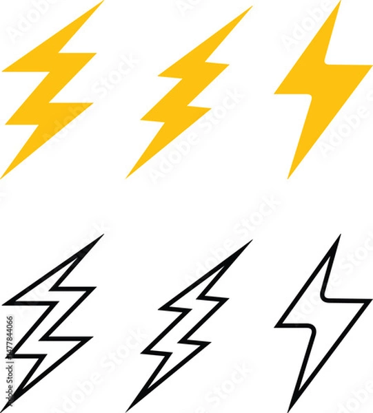 Fototapeta lightning bolt symbols abstract bolt shapes, electrical symbol, energy icon, power Electric symbols set. Electric lightning symbols. Flash light sign. Electric vector icons, Bolt lightning flash icons