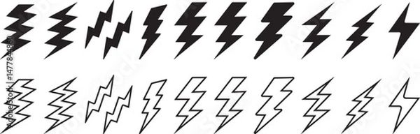 Fototapeta lightning bolt symbols abstract bolt shapes, electrical symbol, energy icon, power Electric symbols set. Electric lightning symbols. Flash light sign. Electric vector icons, Bolt lightning flash icons