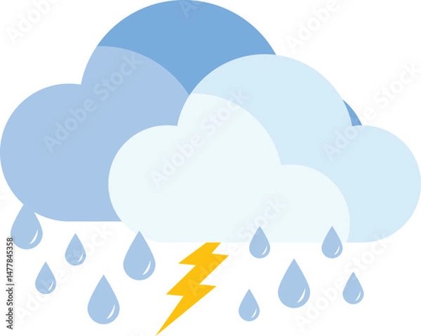 Fototapeta cloud with lightning bolt. rain cloud with raindrops, representing rainy weather. Spring Rain Cloud Illustration