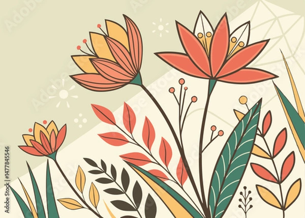 Obraz Contemporary abstract illustration with layered geometric forms and a fusion of warm and cool tones