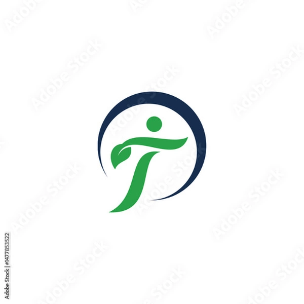 Fototapeta initial letter T people leaf nature logo design graphic vector