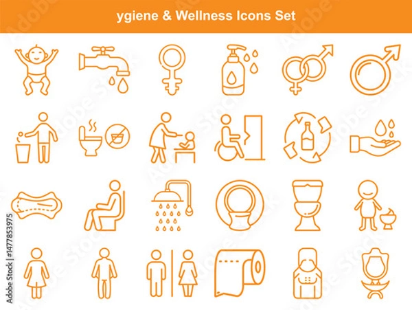 Obraz Hygiene and Wellness Icon Set Personal Care, Sanitation, and Restroom Elements