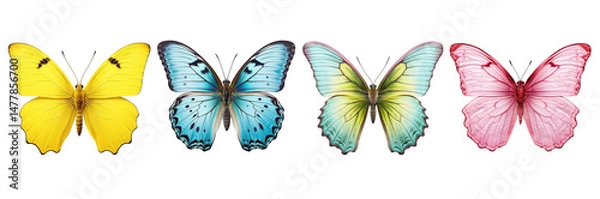 Fototapeta Colored Butterflies collection on a transparent background