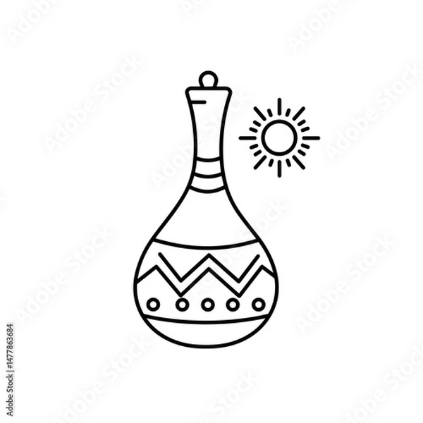 Obraz long-necked calabash vessel and stylized sun. Minimalistic linear black and white icon, part of the series "Little-known holidays and cultural traditions". Editable SVG.