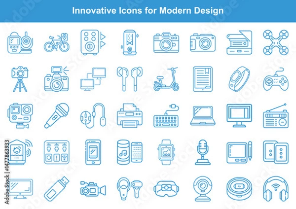 Obraz Outlined Electronic Devices and Gadgets Modern Tech Icon Set for Digital Interfaces