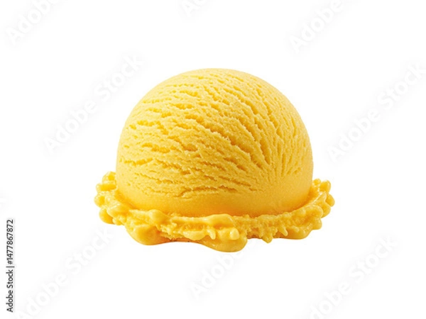 Fototapeta Mango ice cream scoop isolated on white background.