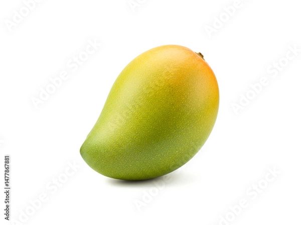 Obraz Single green yellow mango isolated on white background.