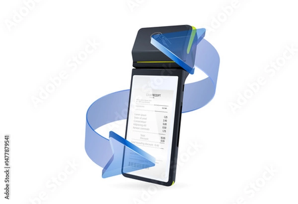 Obraz Vector Realistic 3d Payment machine with arrows. POS terminal close-up on white background. Design template for bank payment terminal, Mockup.
