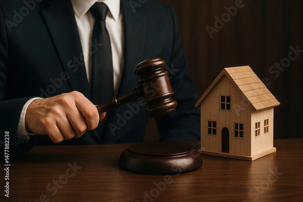 Fototapeta Real Estate Law and Property Justice Concept with Gavel and Scales