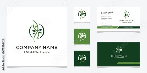 Fototapeta people health logo design, medical vector concept, leaf nature green graphic icon