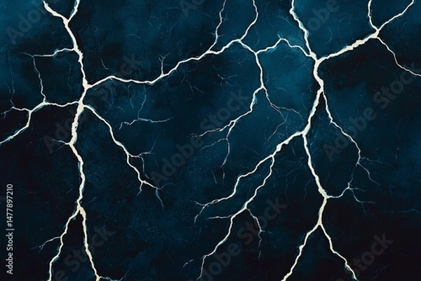 Obraz Dramatic white crack network on a dark blue textured surface creating an abstract background design element illustration.