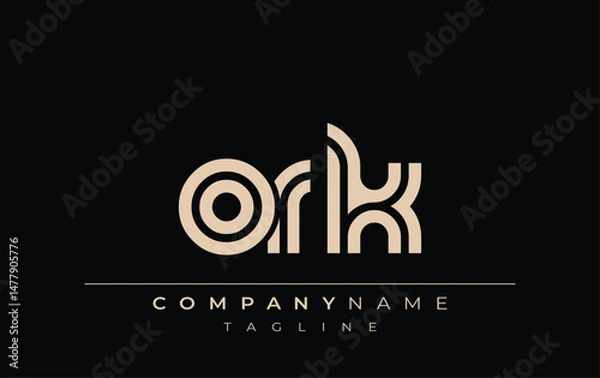 Obraz ORK Creative Unique Modern Letter Logo Design. Stylized logo featuring a unique letter design, presenting abstract minimalist aesthetics and modern appeal.