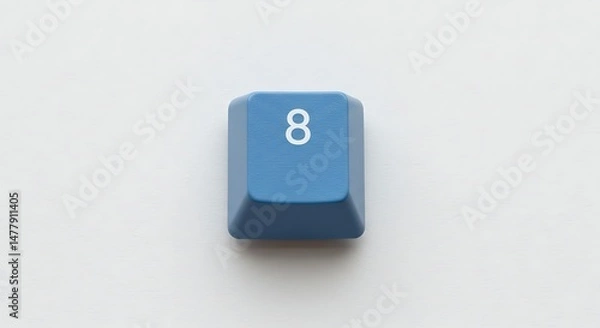 Fototapeta Blue Keyboard Keycap with Number 8 on White Background