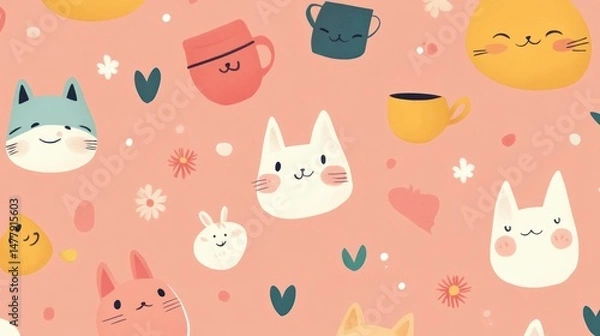 Fototapeta Cute animal and object pattern (1)