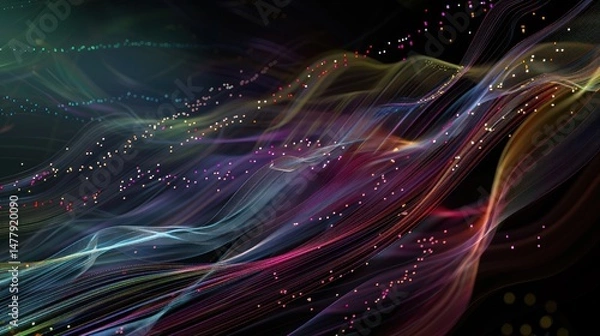 Fototapeta A mesmerizing abstract artwork with flowing, colorful waves and scattered particles