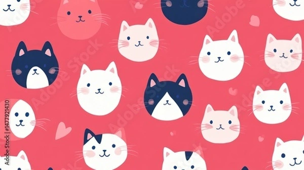 Fototapeta Cute cat faces pattern (4)