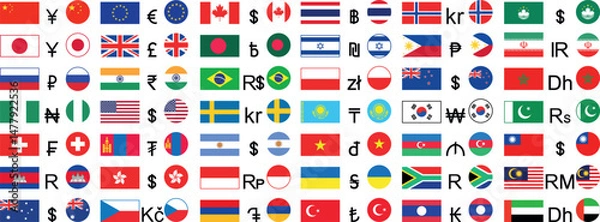 Fototapeta Currency set. Isolated currency on white background