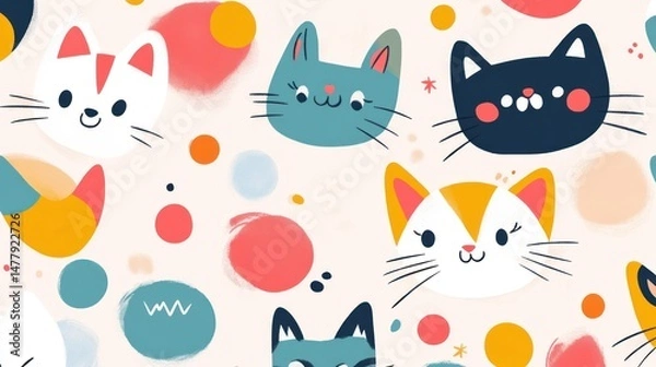 Fototapeta Cute cat faces pattern (32)