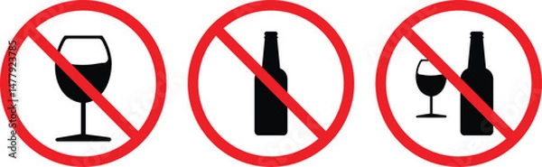 Fototapeta No alcohol vector icon set. Do not drink alcohol in this area. design in trendy style. No drink vector illustration.
