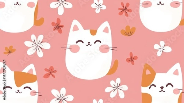 Obraz Cute cats and flowers pattern (1)