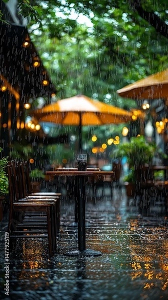 Fototapeta Rainy cafe patio