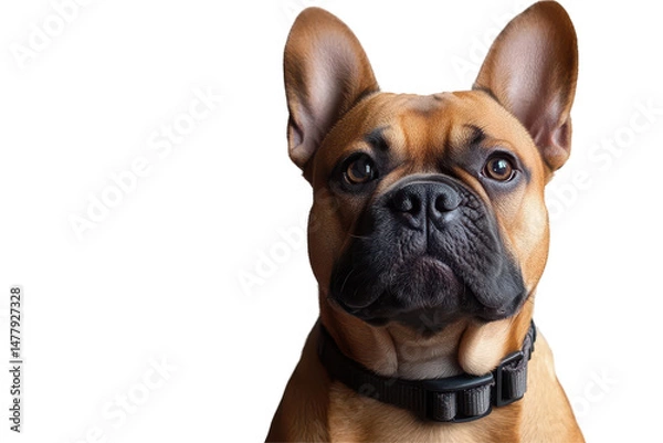 Fototapeta Adorable French Bulldog Portrait With Expressive Eyes and Upright Ears Against Black Backdrop Charming Companion Animal Close Up