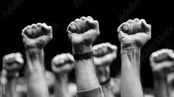 Fototapeta Raised fists, unity in protest
