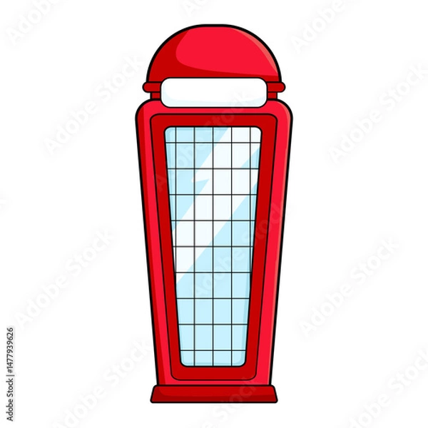 Fototapeta Red telephone box illustration in cartoon style, iconic tourism attraction