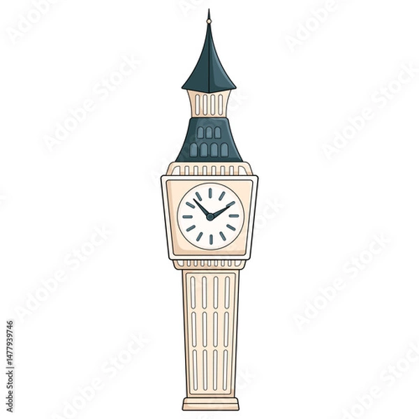 Obraz London Clock Tower illustration in cartoon style for travel designs