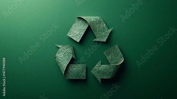Fototapeta Recycled symbol on green background