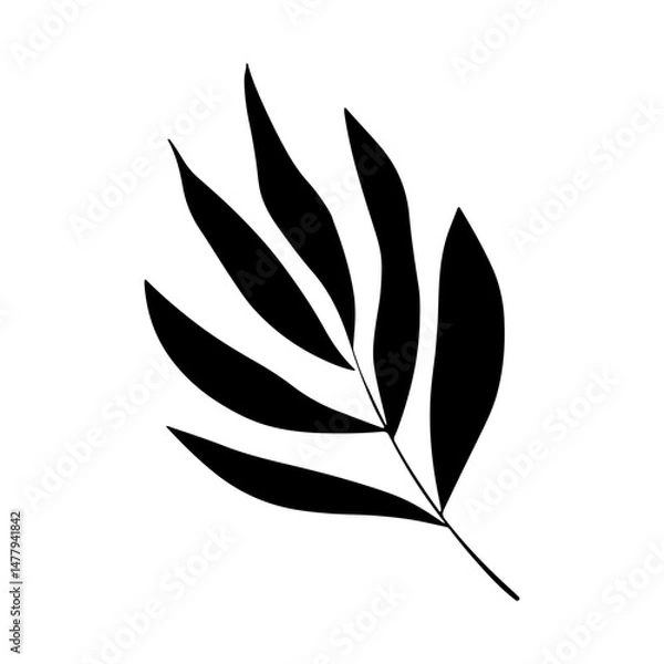 Fototapeta Bold Leaf Silhouette Drawing. Stylized black silhouette of a botanical leaf drawn in a strong, graphic style.