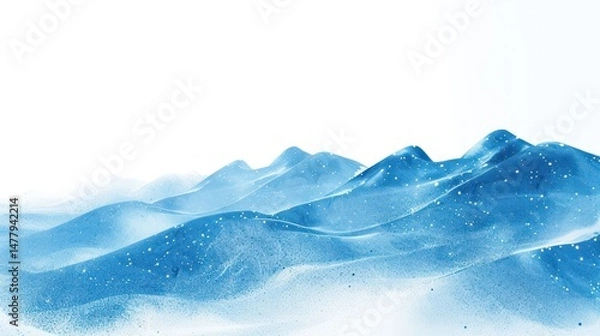 Fototapeta A stylized landscape, with flowing blue forms reminiscent of rolling hills under a bright sky