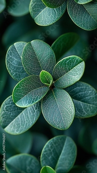 Fototapeta Close-up of vibrant green leaves  Intricate leaf patterns and deep teal hues Lush foliage