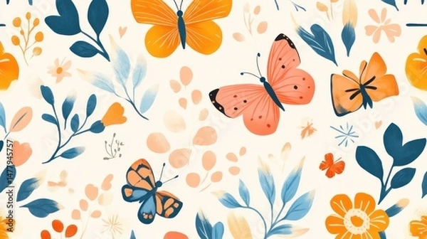 Fototapeta Delicate butterfly and floral pattern