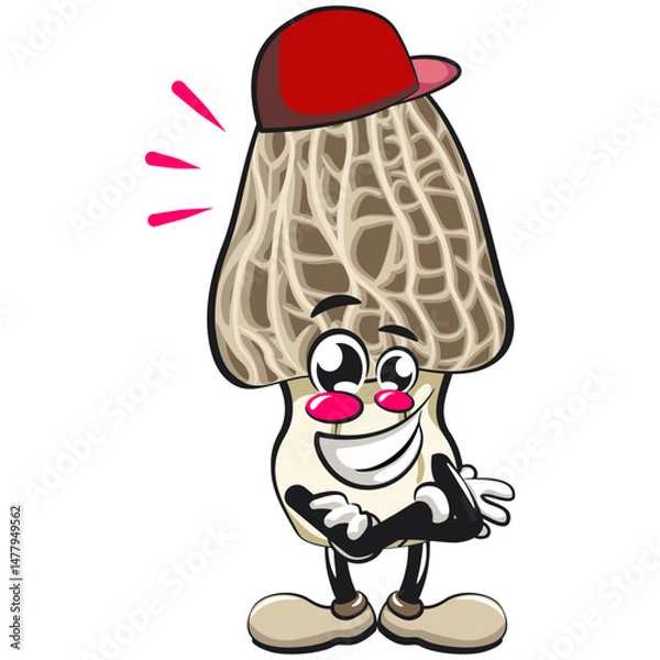 Obraz Cute Morchella mushroom vektor illustration mascot character in cool hip-hop style, work of hand drawn