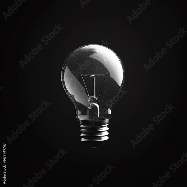 Obraz 3D Render Light Bulb, Black Background, Innovation, Idea, Inspiration
