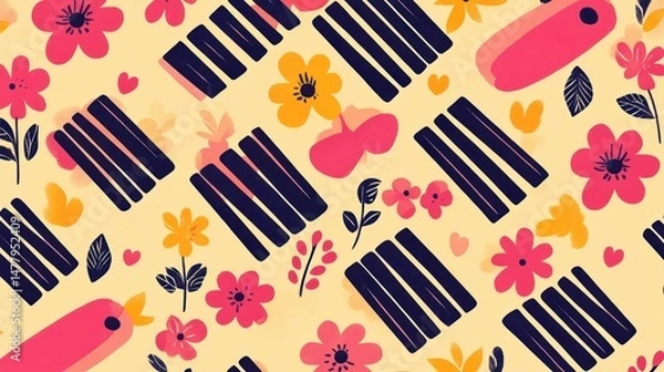Fototapeta Floral and geometric pattern