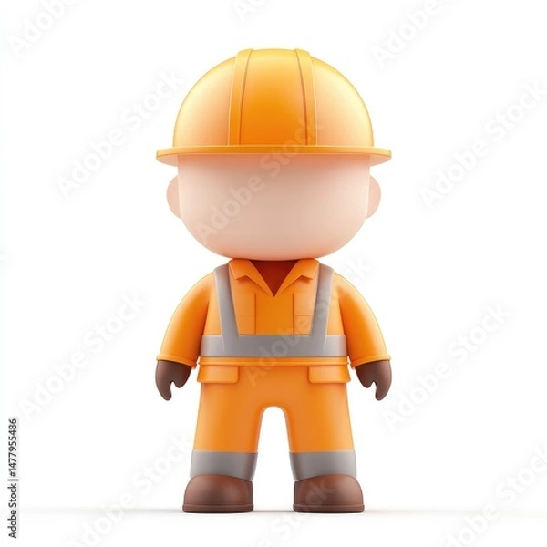 Fototapeta A  3d rendering of a cartoon construction worker figure.
