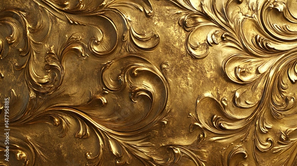 Fototapeta Elegant Gold Swirls and Flourishes in a Decorative Background
