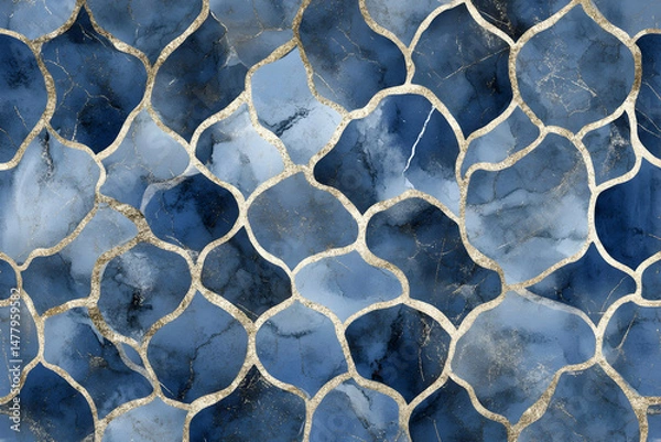 Fototapeta Elegant Blue and Gold Mosaic Pattern for Design and Decoration