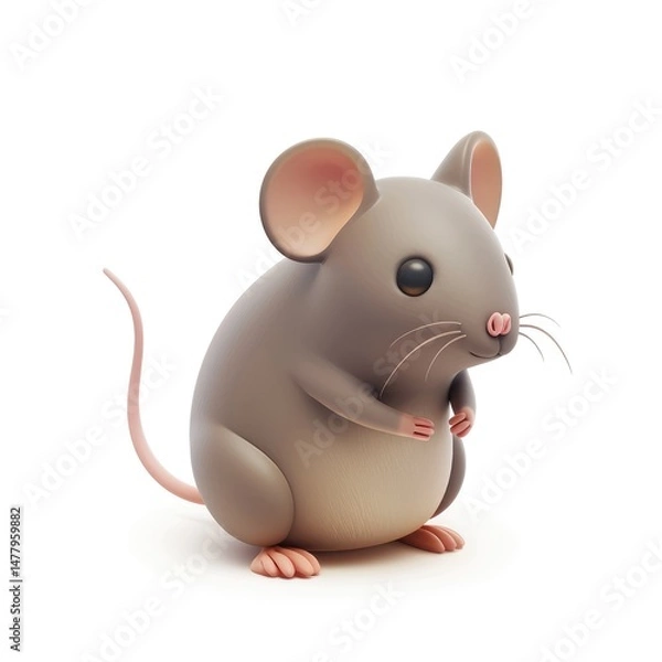 Obraz 3d rendering of a cute, gray cartoon mouse.