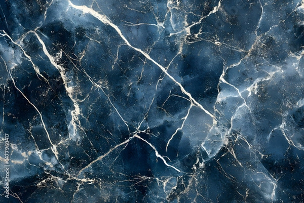 Fototapeta Deep Blue Marble Texture with Intricate White Veins and Patterns