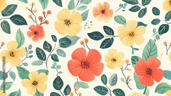 Obraz Floral pattern with yellow and orange flowers