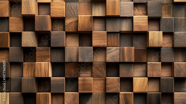 Fototapeta Elegant Mosaic Wooden Blocks in Various Earthy Tones and Textures