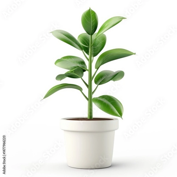 Obraz Isolated indoor plant in a white pot against a plain background.