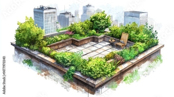 Obraz Urban Oasis Rooftop Illustration